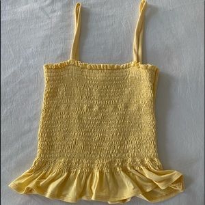 Tilly’s White Fawn Yellow Ruched Tank